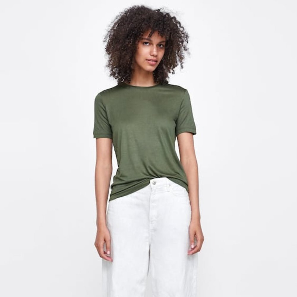 Zara BASIC T-SHIRT Light khaki (olive green)